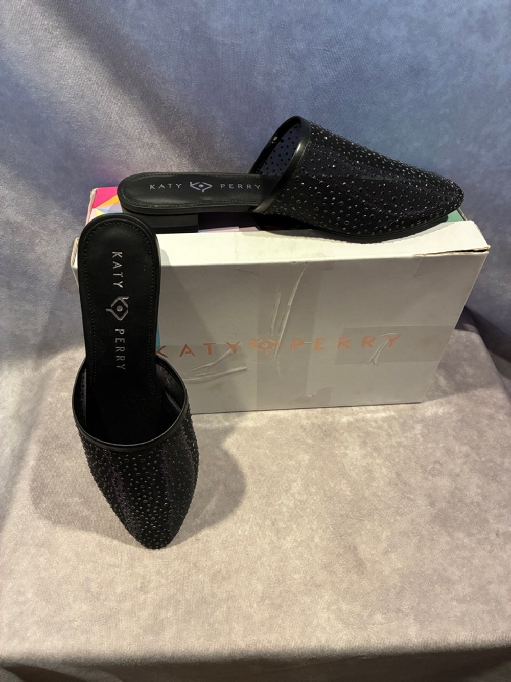 Katy Perry Collections Black Crystal-Stud Pointed Mules